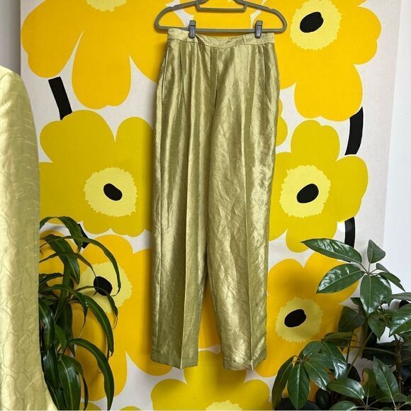 Vintage Mod Handmade One of a Kind Key Lime Sateen 2 Piece Pants Overcoat Set - Picture 10 of 15